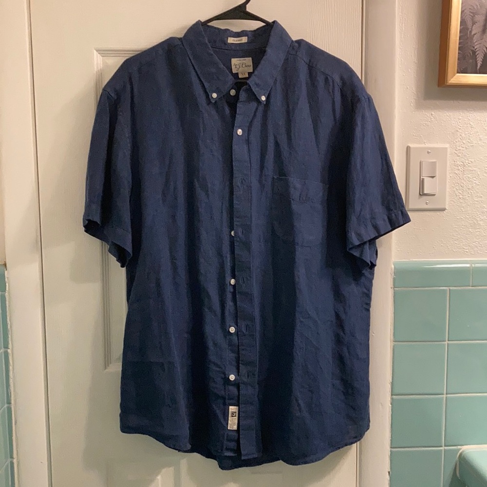 J Crew classic linen short sleeve button down